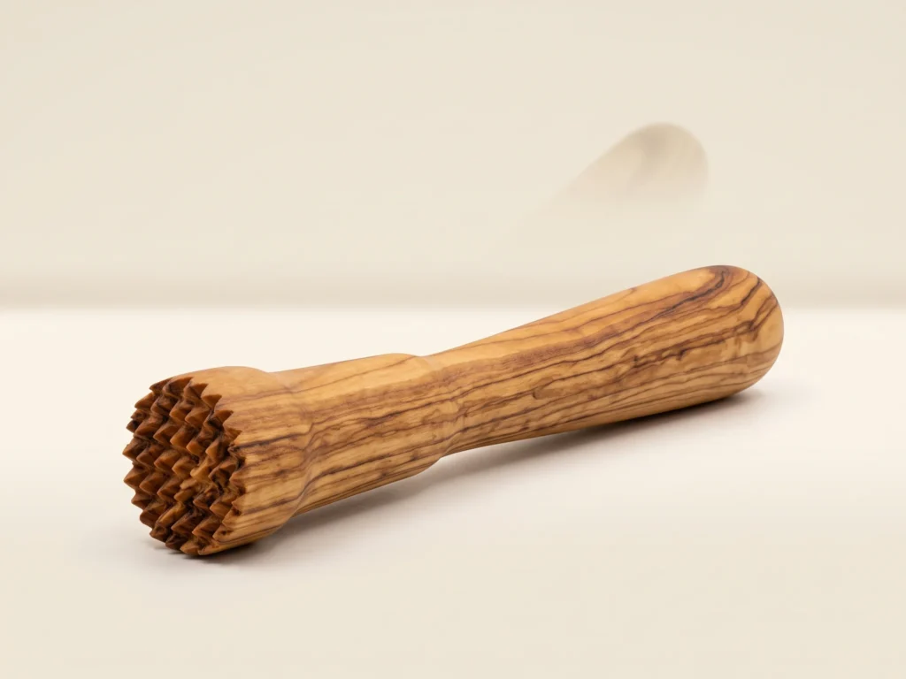 Pilon à cocktail monobloc en bois d'olivier TR-33 en vue trois-quarts perspective basse
