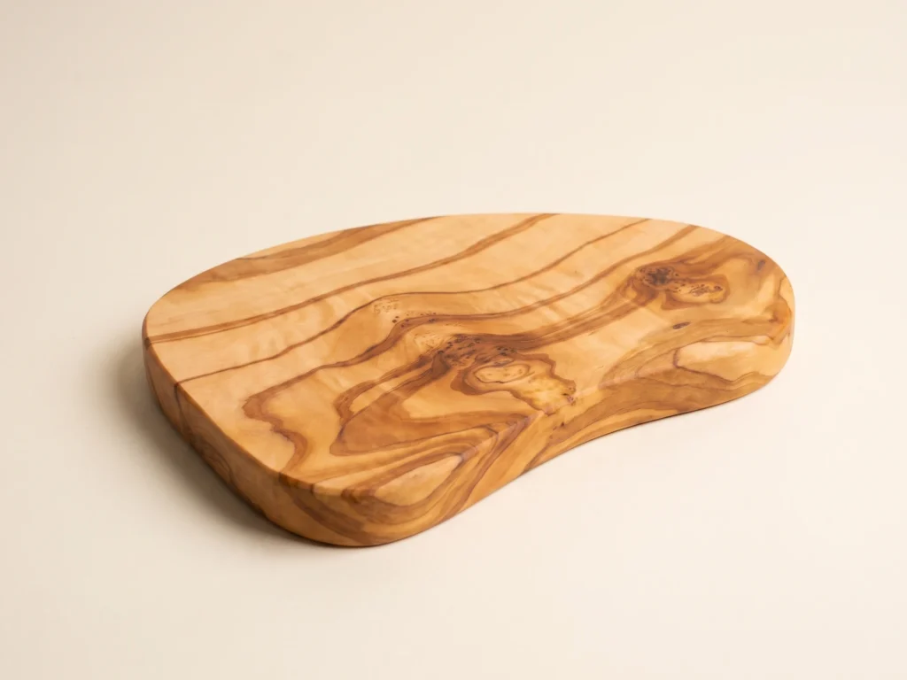 Small organic olive wood cutting board ND-1 three-quarter perspective view