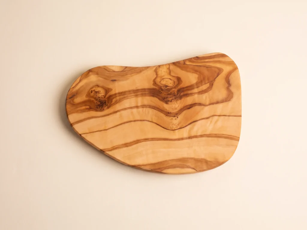 Small organic olive wood cutting board ND-1 overhead 90-degree technical view
