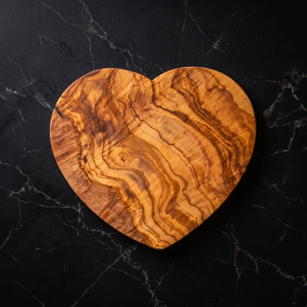 Heart-shaped olive wood cutting board