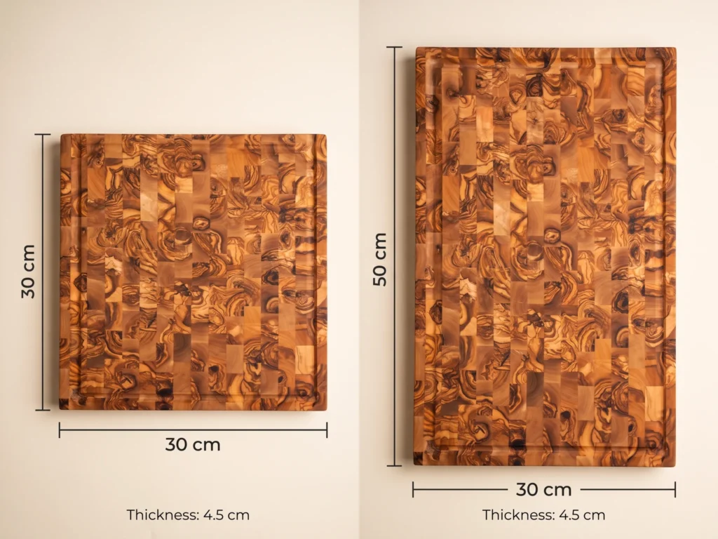 Rectangular butcher block cutting board size comparison PLG-30-30 and PLG-30-50