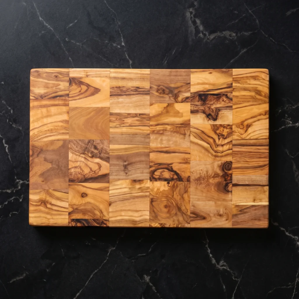 Checkerboard pattern olive wood cutting board