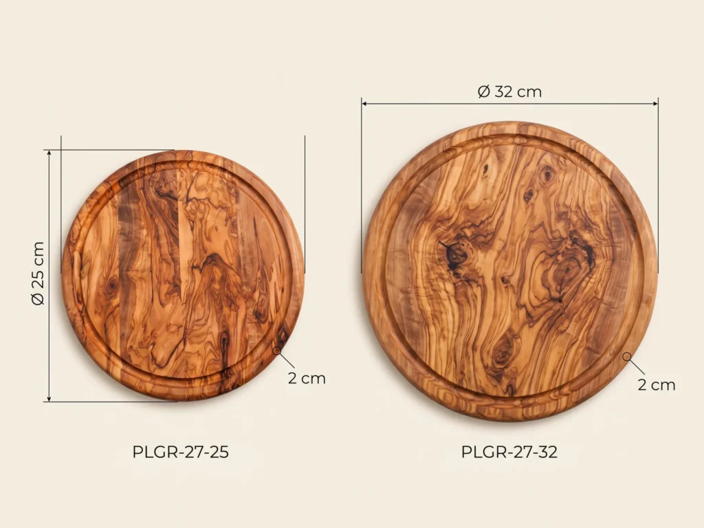Round cheese board with groove size comparison